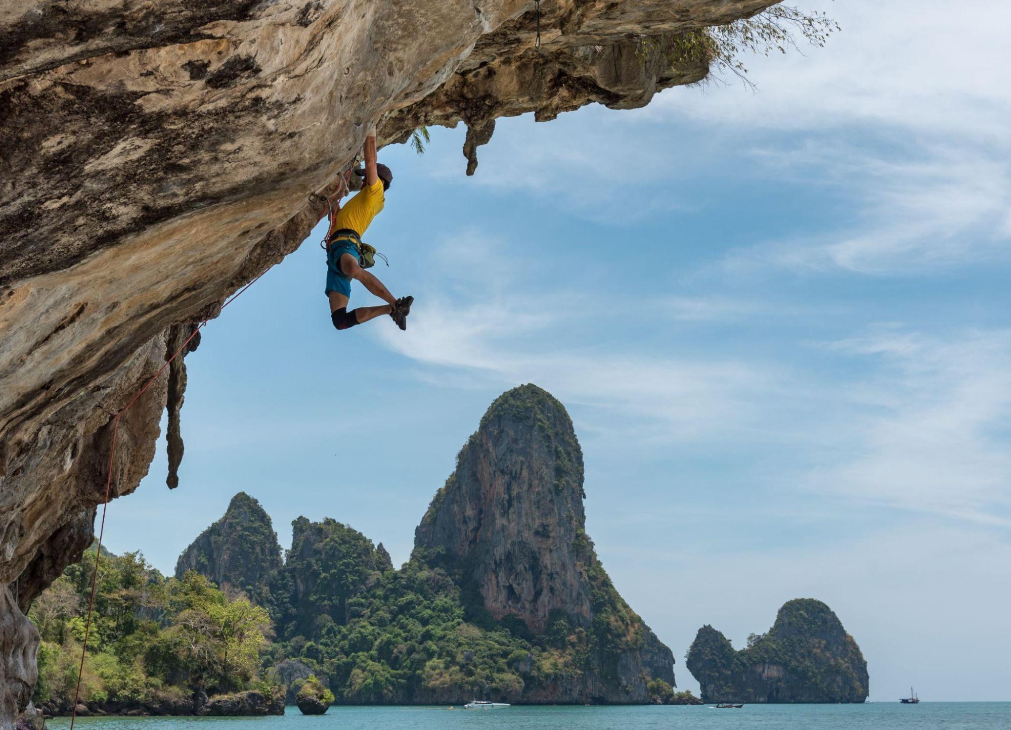 a man rock climbing